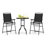 Latitude Run® 3 Pcs Outdoor Bar Stool Set w/ Dpc Tabletop Umbrella Hole & Footrest Chairs 8.0 W x 8.0 D in Metal in Black | 2 | Wayfair