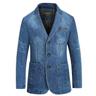 Men's Denim Jacket Blazer Casual Cocktail Attire Pocket Fall Winter Denim Contemporary Classic Timeless Regular Denim Light Blue Navy Blue Jacket