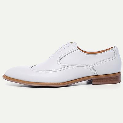 Men's Premium Cowhide Leather White Brogue Oxford Shoes - Elegant Lace-Up Dress Shoes for Formal Occasions