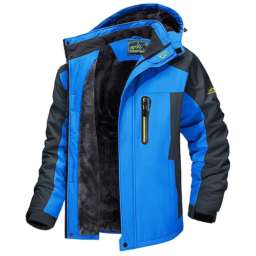 giacca con cappuccio da uomo giacca da sci giacca da trekking in pile giacca invernale da esterno termica calda fodera in pile impermeabile antivento giacca a vento giacca softshell cappotto sci sci snowboard pesca nero