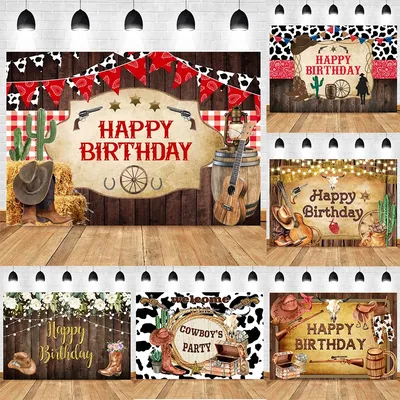 Western Cowboy Theme Happy Birthday Background Cloth Birthday Party Decoration Background Banner