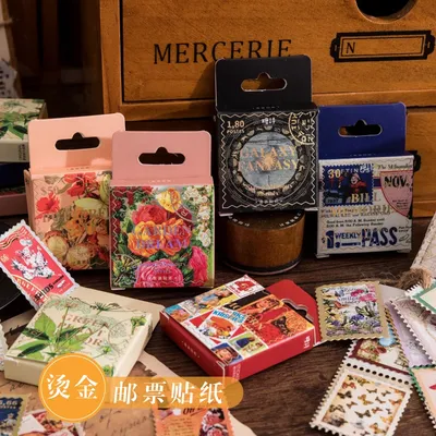 46pcs Vintage Stamp Memories bronzing Stickers Scrapbooking Decorative Stationery Junk Journal DIY Material Arts Deco Stickers