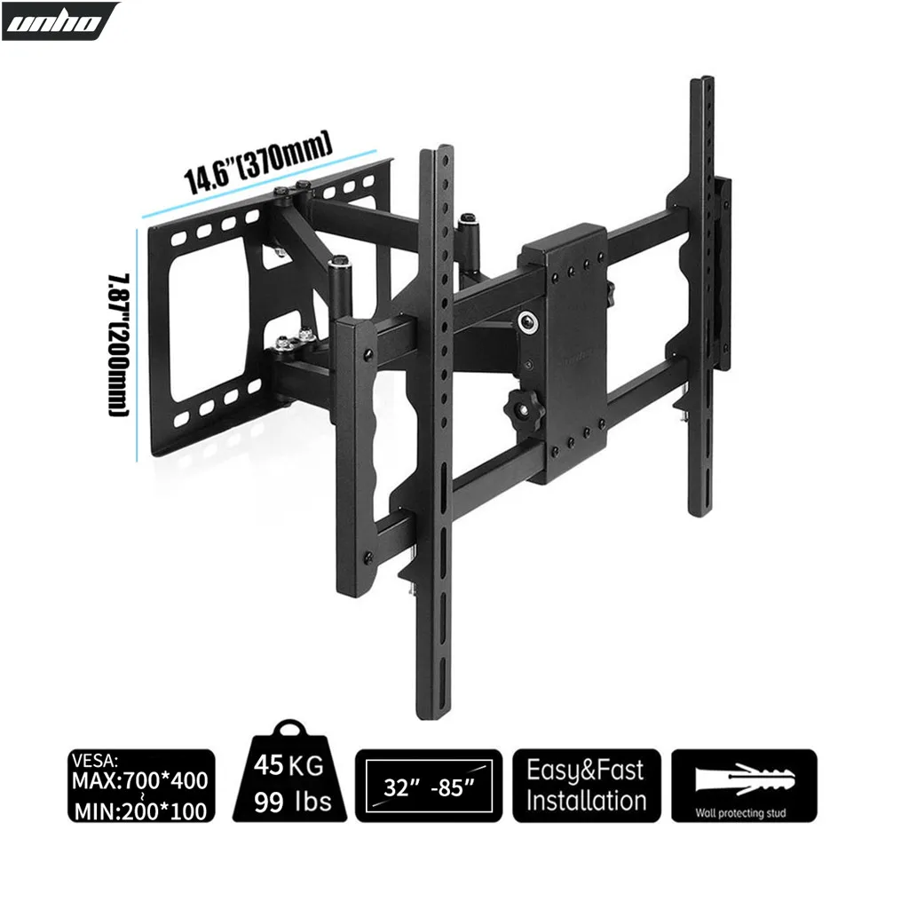Support TV Mural Orientable Inclinable: Support Mural de TV Réglable Double Bras pour Ecrans Plats 4K LCD LED OLED Plasma de 30-85 Pouces (76-216cm) TV VESA Max 700x400mm Capacité de Charge Max 45kg
