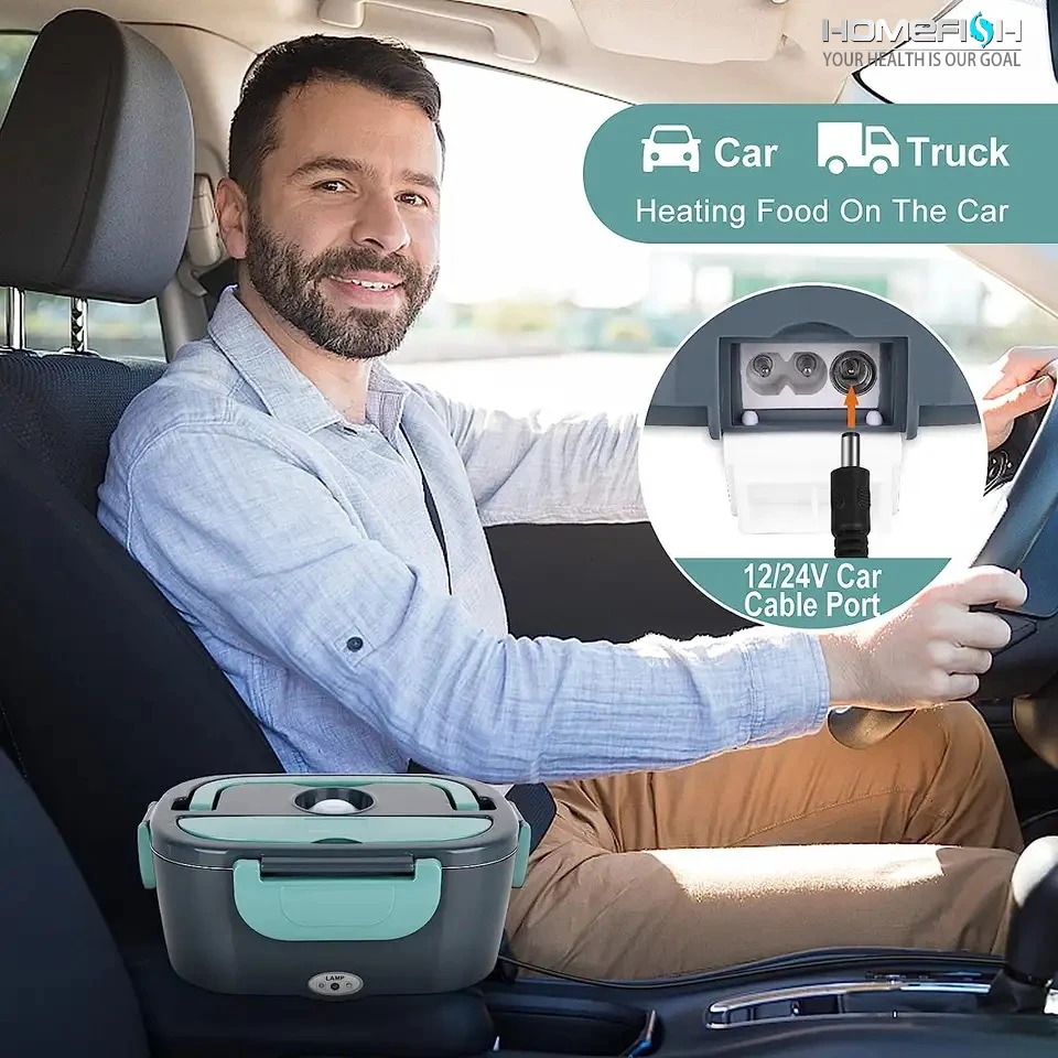 HOMEFISH 1,5 L 60W Boîte à déjeuner électrique Chauffe-aliments Chauffe-aliments portable pour voiture ou maison - Doublure en acier inoxydable 304 anti-fuite