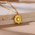 Collier pendentif fleur de tournesol cubique pour hommes et femmes bijoux en acier inoxydable mode