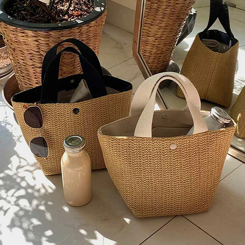 Sac à main tissé en paille pour femmes, élégant, vacances, plage, fourre-tout décontracté, sacs à poignée supérieure, mode rétro, sacs à bandoulière