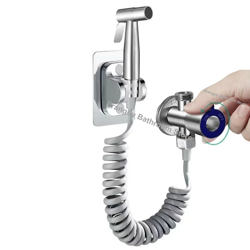 Hand-Bidet-Sprühgerät-Set, Edelstahl-Spritzpistole, Dusche, Hand-WC-Bidet-Wasserhahn, Sprühgerät, Eckventil aus Edelstahl 304, Edelstahl
