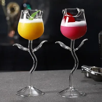 180ml Red Wine Goblet Cocktail Cup Clear Glasses Rose Shape Wine Glass with Clear Leaves Cocktail