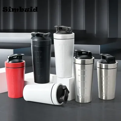 500ML/750ML Stainless Steel Protein Powder Shaker Bottle with Steel Ball and Scale Leak Proof Gym