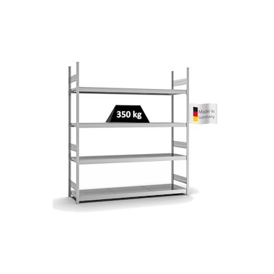 PROREGAL Weitspannregal Stecksystem T-Profil | HxBxT 250x225x50cm | 4 Ebenen | Stahlplatten-Fachboden | Fachlast 350kg | Verzinkt | Lagerregal Image