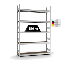 PROREGAL Weitspannregal Stecksystem T-Profil | HxBxT 300x200x40cm | 5 Ebenen | Spanplatten-Fachboden | Fachlast 350kg | Verzinkt | Lagerregal Image