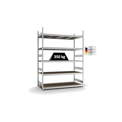 PROREGAL Weitspannregal Stecksystem T-Profil | HxBxT 300x225x80cm | 5 Ebenen | Spanplatten-Fachboden | Fachlast 350kg | Verzinkt | Lagerregal Image