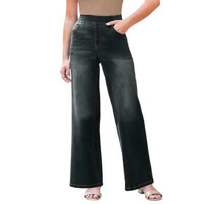 Plus Size Women's 360 Stretch Wide-Leg Jean by Denim 24/7 by Roamans in Black (Size 38 W)