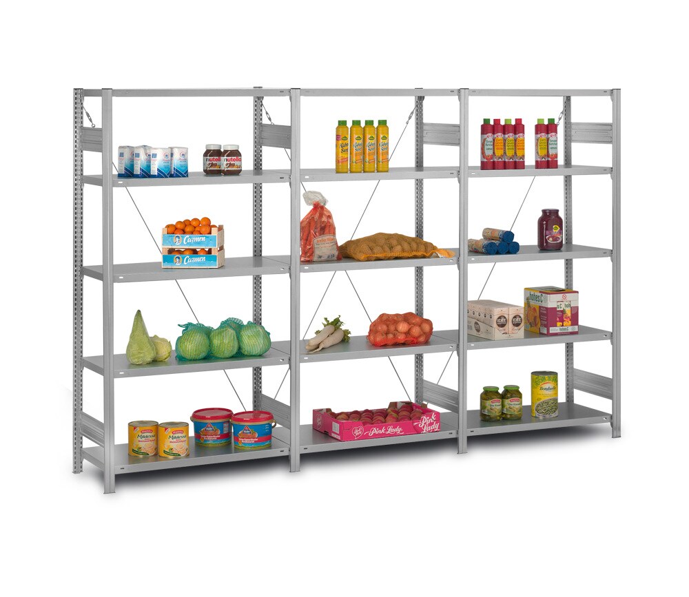 PROREGAL Edelstahl Fachbodenregal Stecksystem T-Profil | HxBxT 175x100x60cm | 4 Ebenen | Geschlitzter Fachboden zur Belüftung | Fachlast 150kg Image