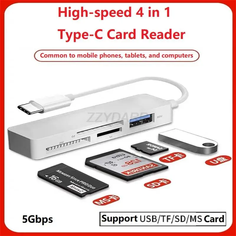 Lecteur de carte USB Type C MS 4 en 1, USB C MS Pro Duo, adaptateur OTG pour disque/MS Pro/MS Duo/SD/TF/U/souris/ordinateurs portables