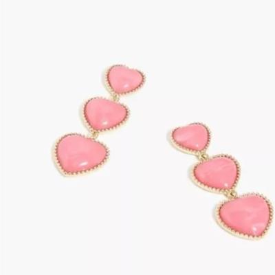 J. Crew Jewelry | J. Crew Heart Drop Himalayan Pink Triple Heart Dangle Gold Tone Earrings New | Color: Gold/Pink | Size: Os