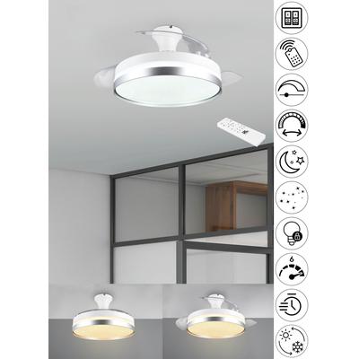 TRIO LEUCHTEN LED Deckenleuchte "LINDBERG Deckenventilator mit Beleuchtung, Rotor einklappbar, 6 Stufen", grau (dunkelti