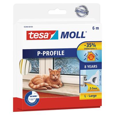 tesamoll Fensterdichtung / Türdichtung P-Profil Gummidichtung 9x5,5 mm Weiß