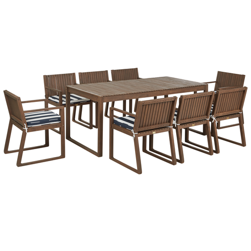 Gartenmöbel Set 8-Sitzer Dunkelbraun Akazienholz Tisch mit 8 Stühlen und Sitzkissen Marineblau Rustikal Modern Terrasse Garten Ausstattung