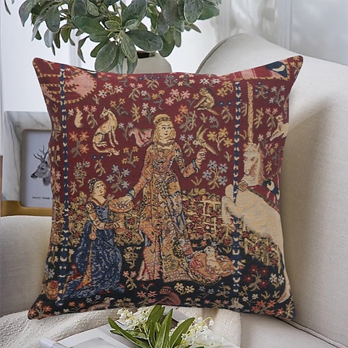 mittelalterlicher französischer doppelseitiger kissenbezug 1 stück dekorativer quadratischer kissenbezug kissenbezug für schlafzimmer wohnzimmer sofa couch stuhl Image