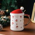 Tazza in ceramica natalizia da 400 ml con coperchio per cappello di Natale e cucchiaio d'oro tazza di tè al latte con acqua creativa simpatico regalo di Natale per bambini tazza di caffè per bambini