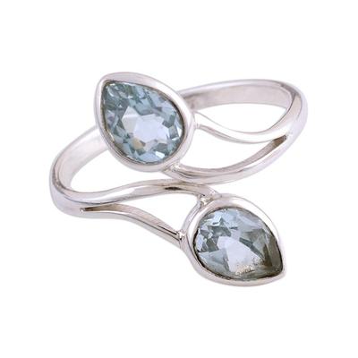 Blue Teardrops,'Blue Topaz Wrap Ring from India'