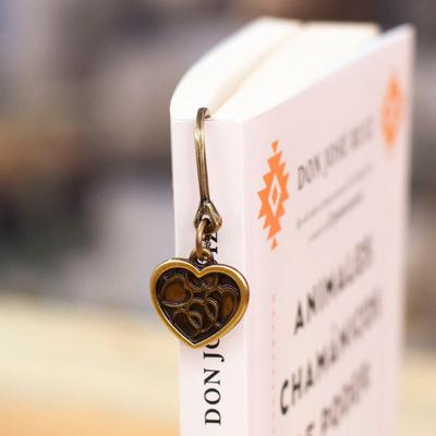 Romantic Pages,'Zamac Metal Bookmark with Antiqued Golden Heart Charm'