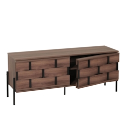 Mendler TV-Rack HWC-M44, Fernsehtisch Lowboard TV-Schrank Kommode, Staufächer, 3D-Flecht-Design Push-to-open Türen 120cm, braun