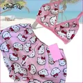 2 pezzi Hello Kitty Pigiama Pantaloni Sanrio Pantaloncini da casa da donna Set Pigiama sexy in peluche da ragazza Kawaii Estate 2024 Abbigliamento donna