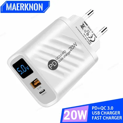 20W USB C Charger PD Fast Charging Phone Charger Adapter With Digital Display For iPhone Samsung Xiaomi Huawei USB Wall Charger