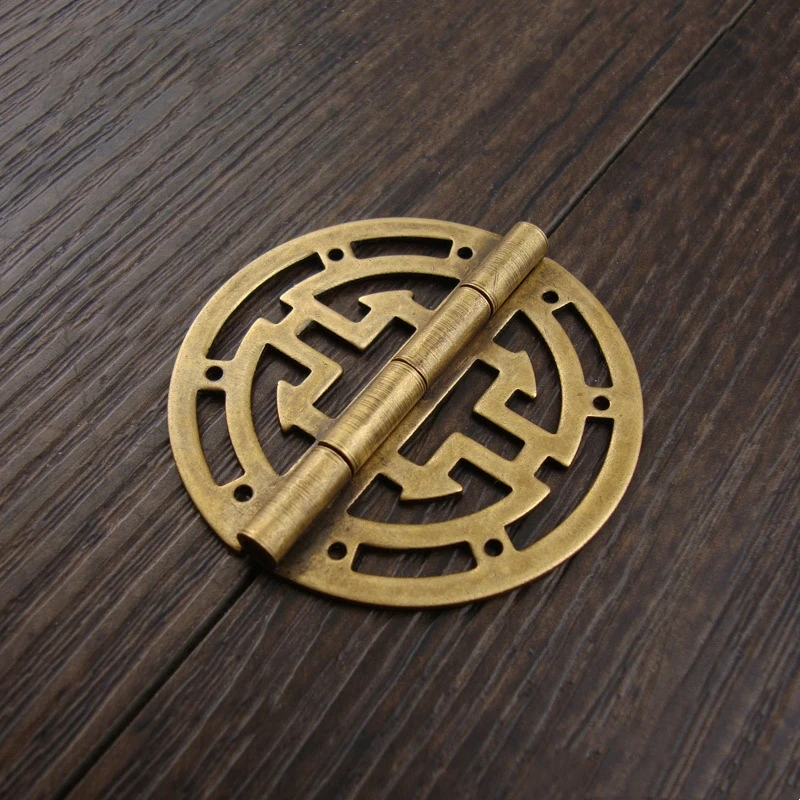 2 Stück runde Vintage-Messingscharniere mit Schrauben, 45 mm/1,77 Zoll, hohles Muster, altes chinesisches Retro-Dekor, Holz, Schmuckschatulle, Weinkiste, Schrank