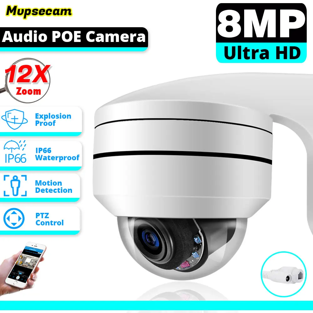 Hd 4k 8mp video überwachung poe kamera 12x optischer zoom ptz ir smart detect cctv sicherheit vandalen sichere ip kamera kuppel im freien Image