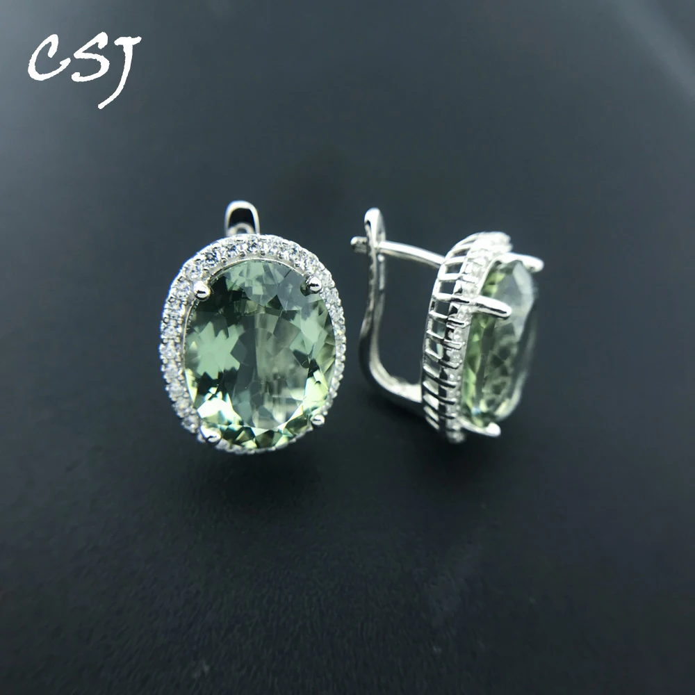 Großer Stein 19,5 ct echte natürliche grüne Amethyst Ohrring Sterling Silber oval 12*16mm feiner Schmuck für Frauen Dame Party Geschenk Image