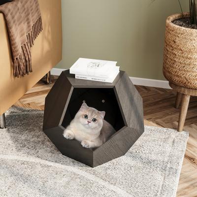 Multifunction 25.98" Modern Pentagon Cat Kennel Side Table