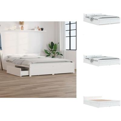 Bett mit Schubladen Weiß 120x200 cm - Holzbett - Doppelbett - Weißes Bett - Kiefernholzbett Image