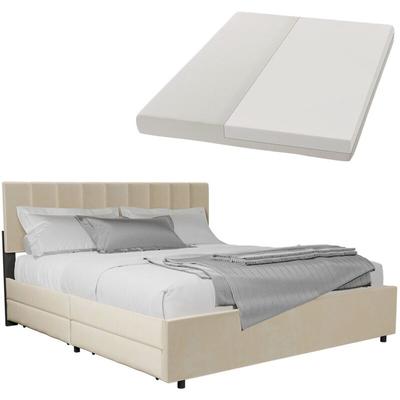 Juskys Samt Polsterbett Soria 180x200 cm mit Matratze, Lattenrost & Schubladen - modernes Bett Image