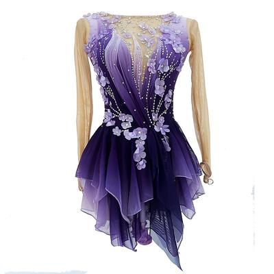Figure Skating Dress Women's Girls' Ice Skating Dress Purple Thumbhole Halo Dyeing High Elasticity Professional Competition Skating Wear Thermal Warm Crystal / Rhinestone Long Sleeve Ice Skating