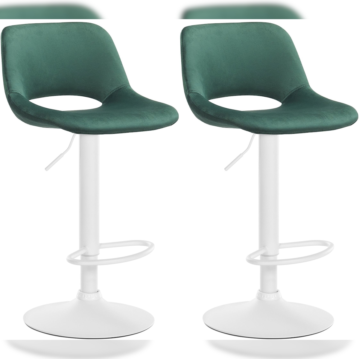 CLP 2er Set Barhocker Camden Samt grün/Metall matt weiss