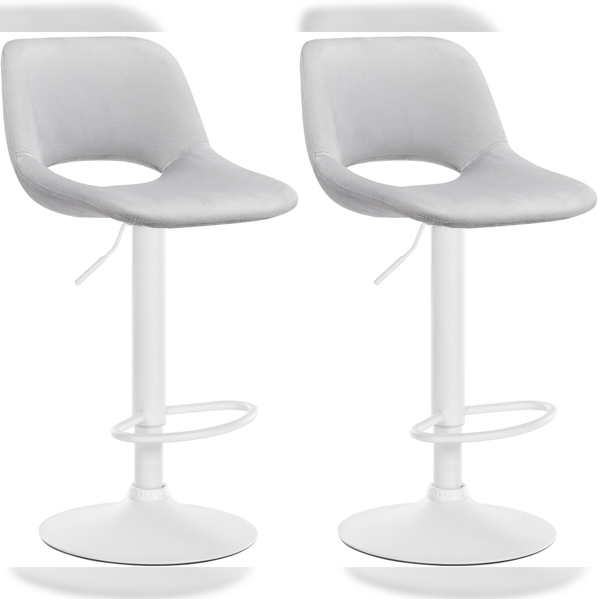 CLP 2er Set Barhocker Camden Samt hellgrau/Metall matt weiss Image