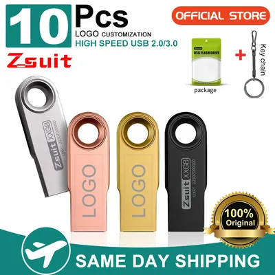 ZSUIT 10PCS/Lot Metal USB Flash Drive 64GB Pen Drive 4GB 8GB 16GB Pendrive 32GB Memory Stick 128GB