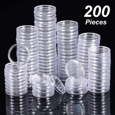200pcs 25mm Clear Plastic Coin Holder Coin Collecting Box Case For Coins Storage Capsules Protection