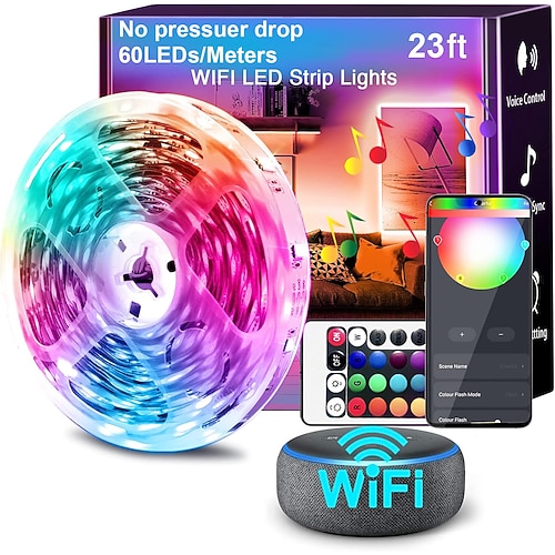RGB-LED-Lichtstreifen Set – LED Streifen 7m/3,5m, Hohe Helligkeit, Kein Spannungsabfall, Smart WLAN/Bluetooth Controller, Musiksynchronisation, App-Steuerung für Festivals Image