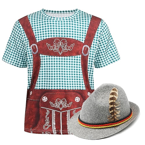 3D T-Shirt Ärmel Outfits T-Shirt Lederhosen Oktoberfestbier Bayerisch Grafik für Herren Erwachsene 3D-Druck für Oktoberfestbier Party Alltagstauglich Image