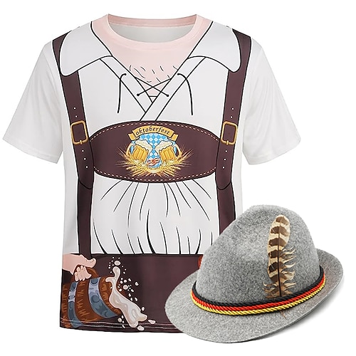 3D T-Shirt Ärmel Outfits T-Shirt Lederhosen Oktoberfestbier Bayerisch Grafik für Herren Erwachsene 3D-Druck für Oktoberfestbier Party Alltagstauglich Image