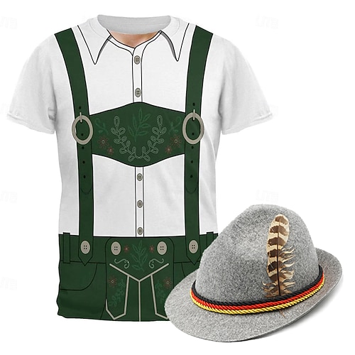 Outfits T-Shirt Lederhosen 3D Bayerisch Streetstyle T-Shirt Ärmel Grafik für Herren Unisex Erwachsene 3D-Druck für Karneval Oktoberfestbier Alltagstauglich Image