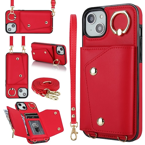 Handy Hülle Handyhüllen Für iPhone 17 Pro Max 17 Air 16 15 14 Pro Max Plus 13 12 11 Pro Max Mini Brieftaschenhülle Reisverschluss mit Trageriemen Mit Handgelenkschlaufe Retro TPU PU-Leder Image