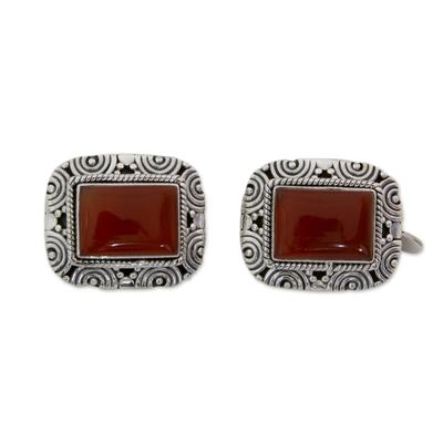 Red onyx cufflinks, 'Fiery Sunset'