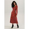 Midikleid ANISTON SELECTED, Damen, Gr. 46, N-Gr, rot (dunkelrot, schwarz, blau, rot), Single Jersey, Obermaterial: 95% Viskose, 5% Elasthan, bedruckt, gemustert, modisch, figurumspielend Midi, V-Ausschnitt, Langarm, Kleider, mit Smok-Einsätzen und...