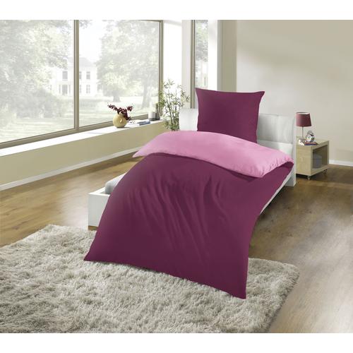 Wendebettwäsche KINZLER ""Mikrofaser Flanell Bettwäsche ""Cashmere Touch"" Gr. B/L: 155cm x 220cm, , Polyester-Microfaser-Flanell, B/L: 80cm x 80cm, lila (beere) Besonders weich