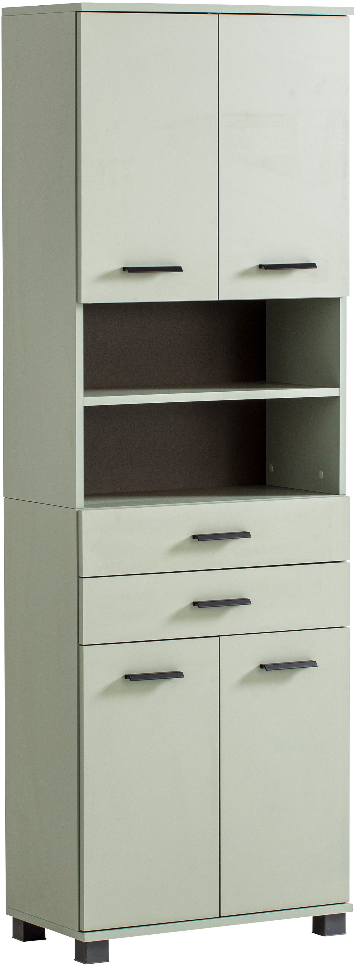 Hochschrank WELLTIME "Palermo, Made in Germany", grün (pistazie), B:59,8cm H:180,9cm T:32,6cm, FSC-zertifizierter Holzwerkstoff, Schränke, Breite 60 cm, verstellbare Einlegeböden, Metallgriffe Image